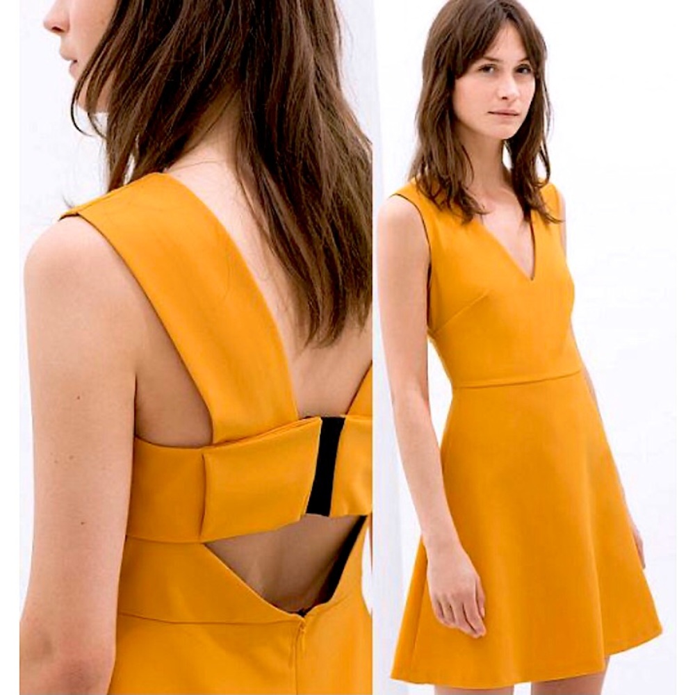 ZARA canary mustard yellow open back mini dress size XS